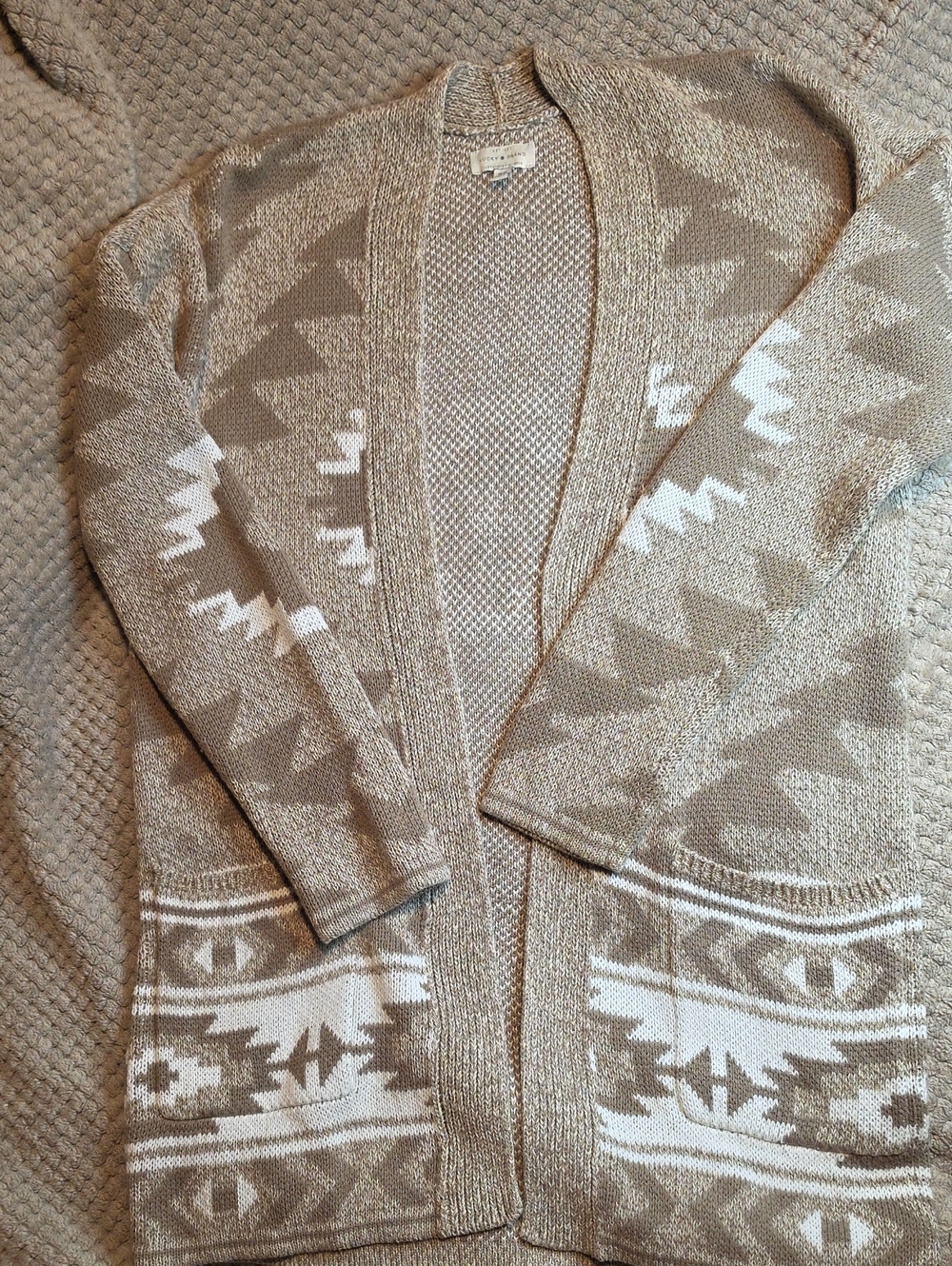 Lucky Brand Beige & Cream Aztec Open-Front Cardigan